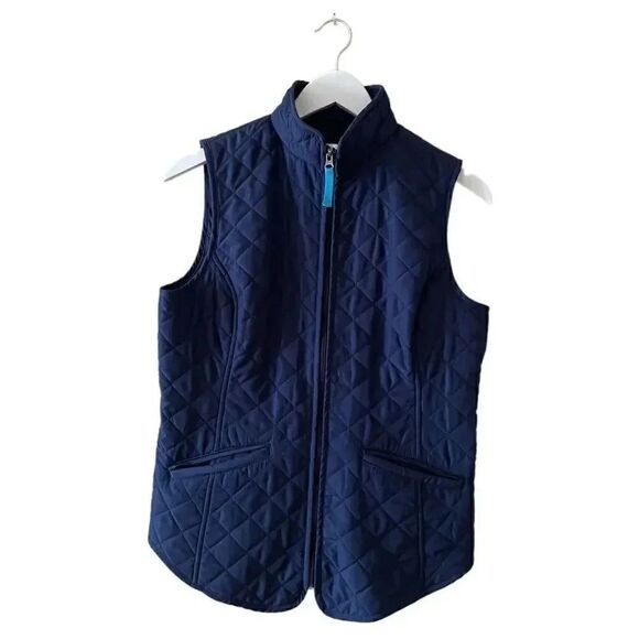 Van Heusen Navy Quilted Cozy Sleeveless Vest Full Zip Polyester SZ SP - Picture 1 of 10